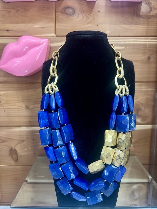 Stella & Dot Jewelry - Stella & Dot Royal Blue and Gold Chunky Multi-Strand Necklace
